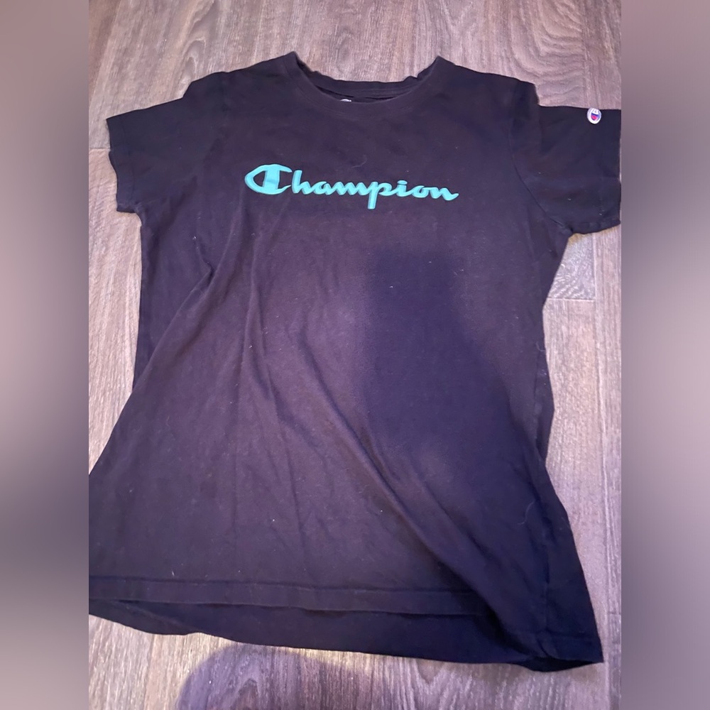 Champion, Black with teal letters, size M
